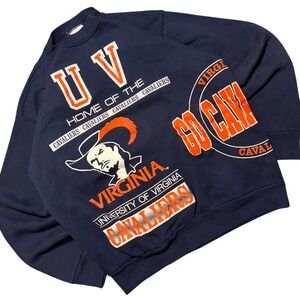 Vintage 80s 90s UVA Cavaliers AOP Sweatshirt Tultex USA Double Sided Rare Large